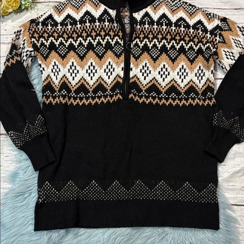 Ann Taylor Loft Fairisle Quarter Zip Pullover Sweater